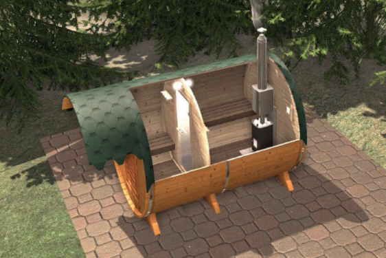 Sauna typu beczka 3 m z daszkiem